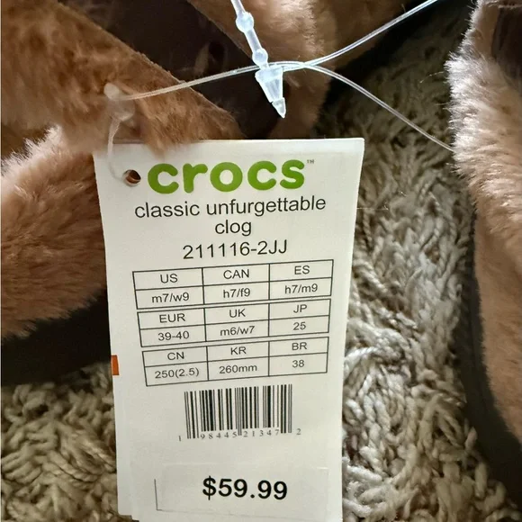 CROCS Classic Unfurgettable Fuzzy Cozy Clog Tan NEW w Tag Women’s Sz 9 Mens Sz 7 - Picture 9 of 10